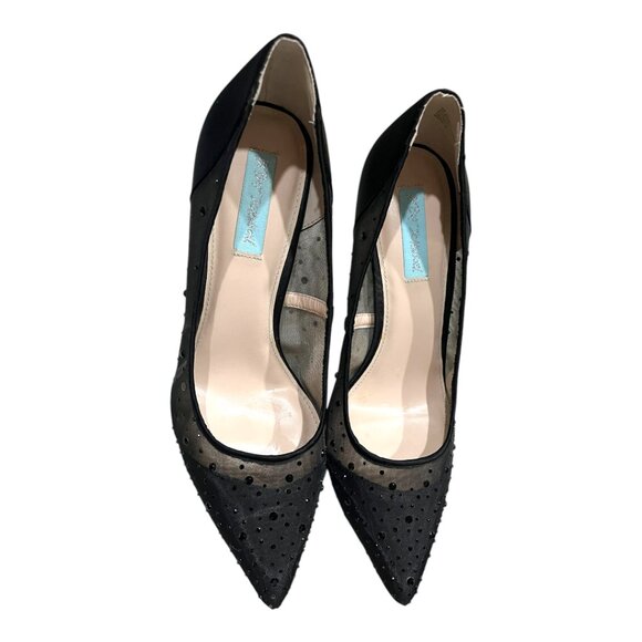 Betsey Johnson Black Rhinestone Mesh Pointy Toe Pumps - Picture 2 of 13